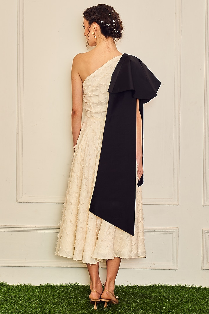 Off-White Polyester One-Shoulder Midi Vacation Dress by TheRealB at Pernia's Pop Up Shop