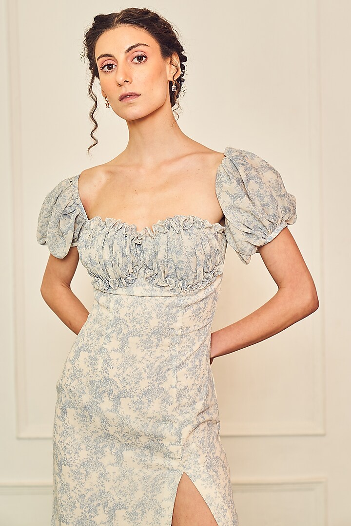 White Polyester Floral Printed Midi Summer Dress by TheRealB at Pernia's Pop Up Shop