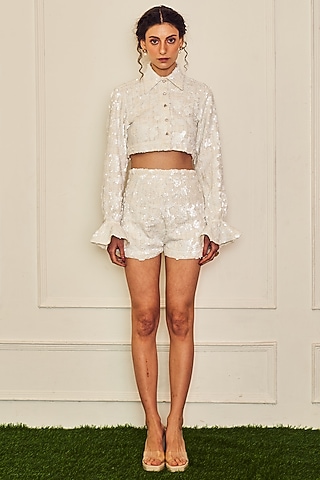 White Twid Sequinned Co-Ord Set by TheRealB