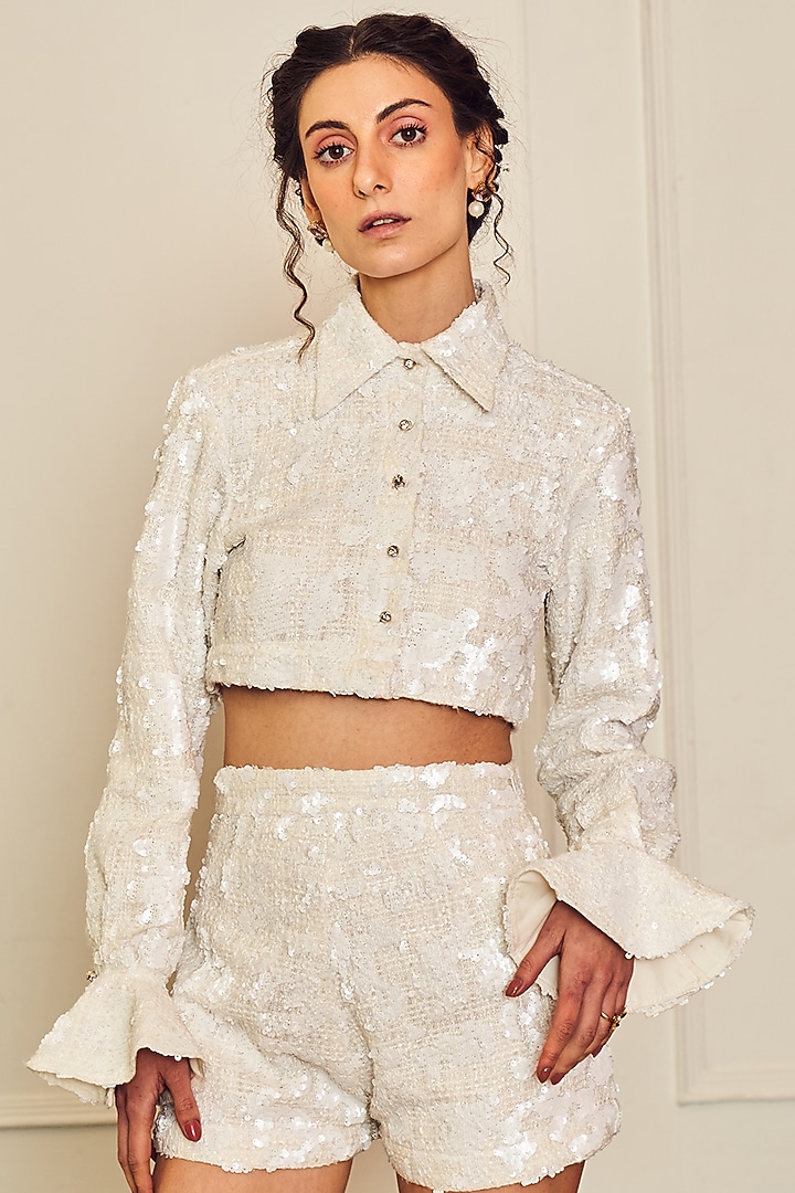 White Twid Sequinned Co-Ord Set by TheRealB at Pernia's Pop Up Shop