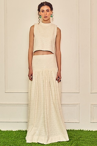 Off-White Viscose Midi Skirt Set by TheRealB