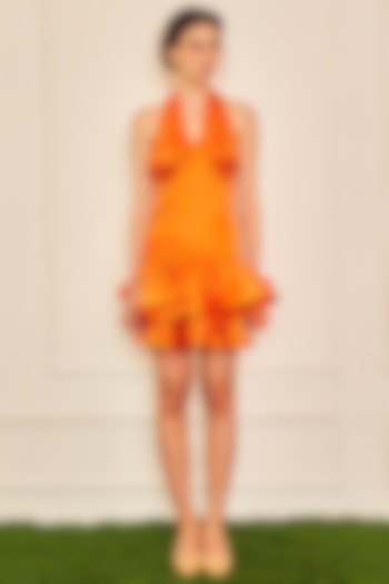 Orange Polyester Ruffled Mini Dress by TheRealB