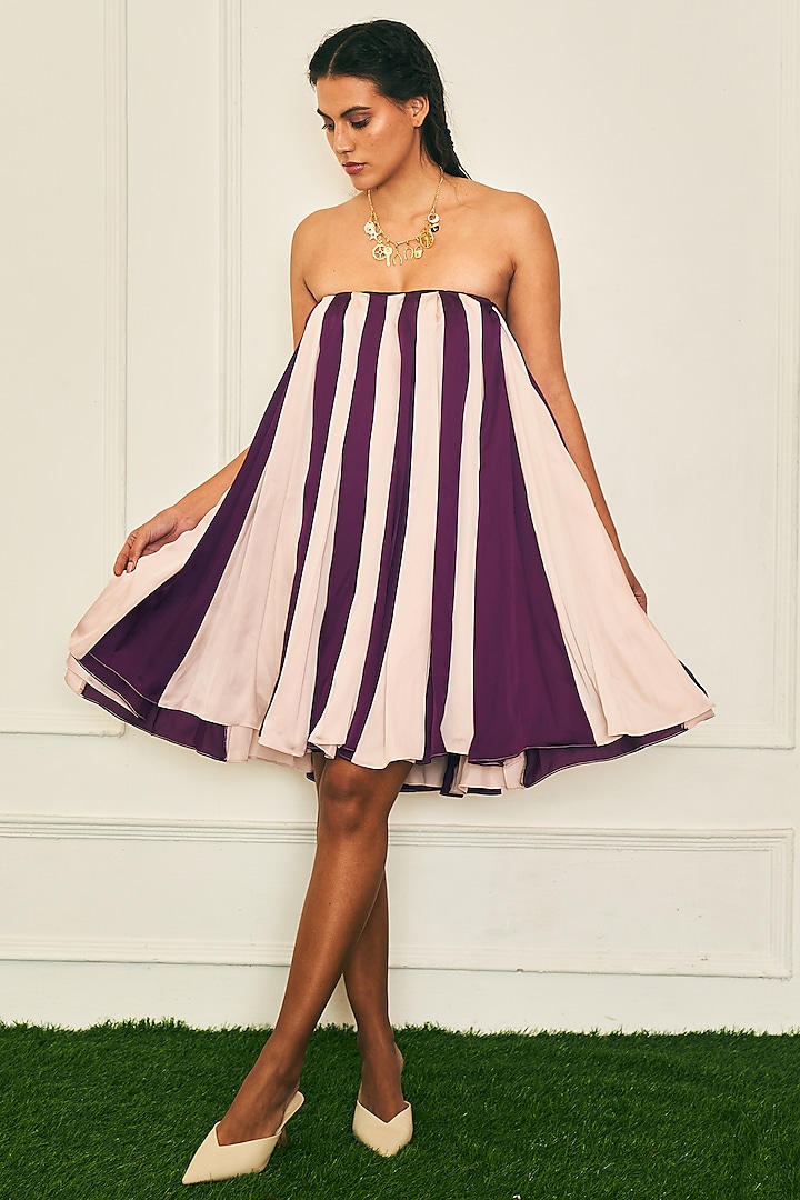 Purple & Beige Polyester Panelled Mini Dress by TheRealB