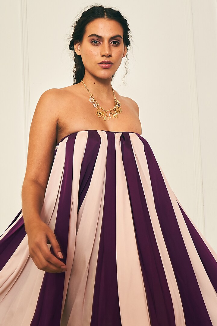 Purple & Beige Polyester Panelled Mini Vacation Dress by TheRealB at Pernia's Pop Up Shop
