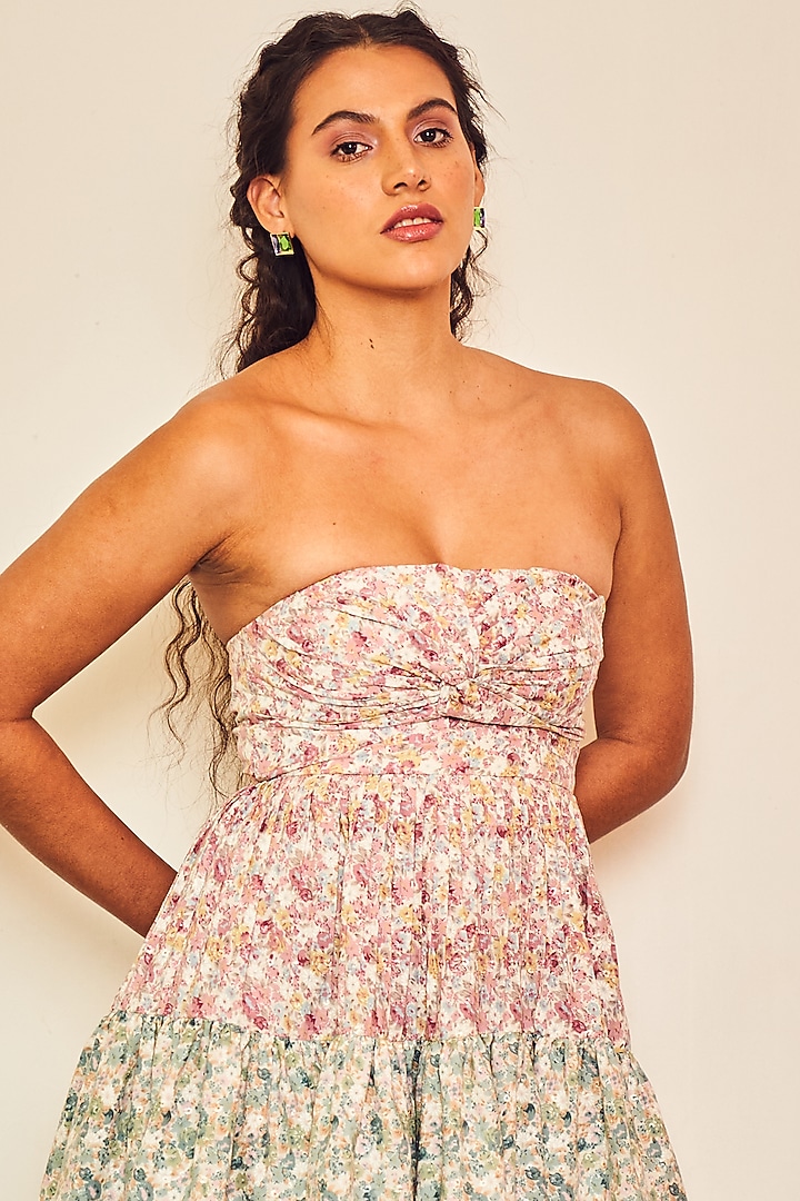 Multi-Colored Cotton Pleated Bustier Mini Summer Dress by TheRealB at Pernia's Pop Up Shop
