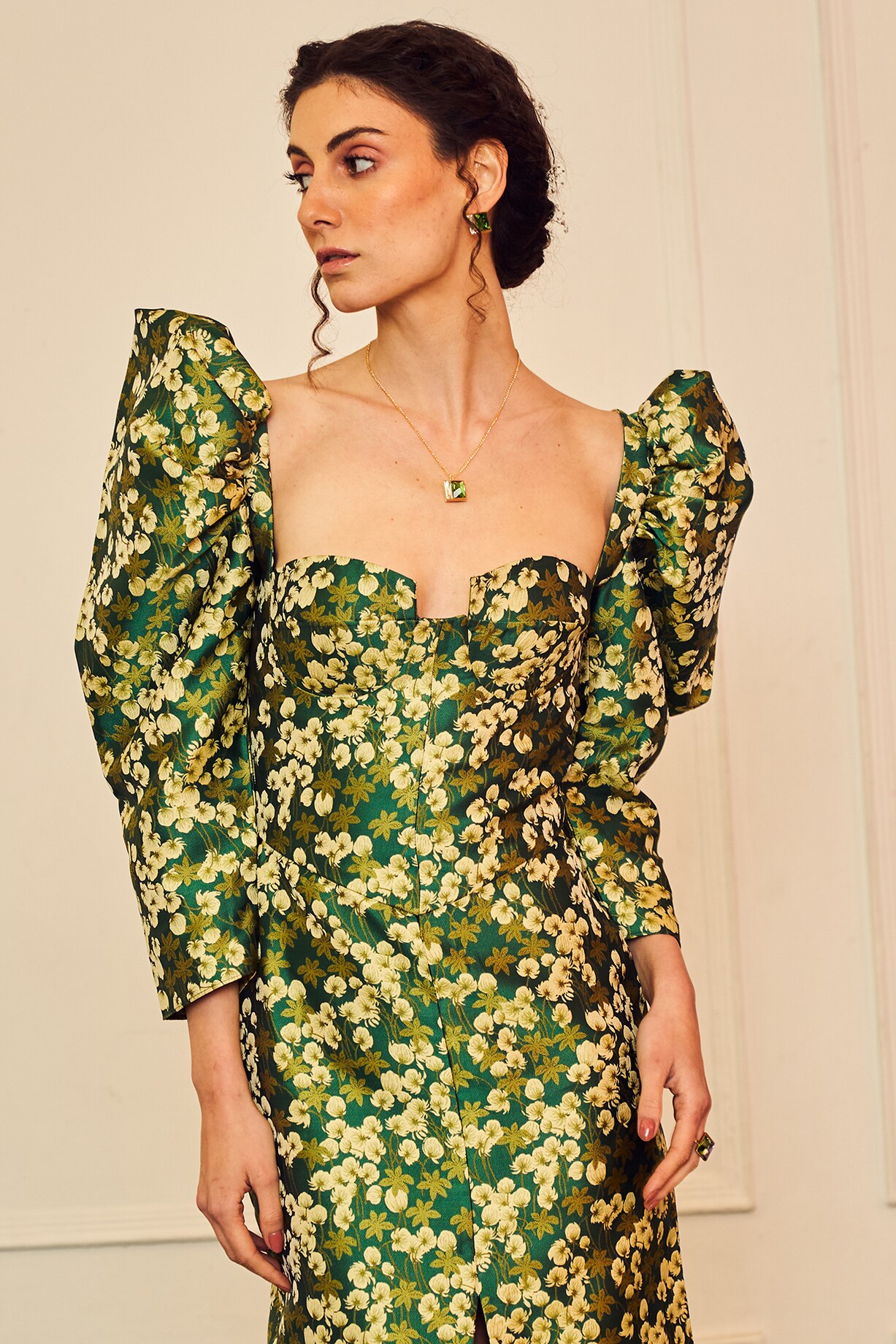 emerald green jacquard dress Tabitha C Dress in Emerald Green Ornate Embroidery – SALONI