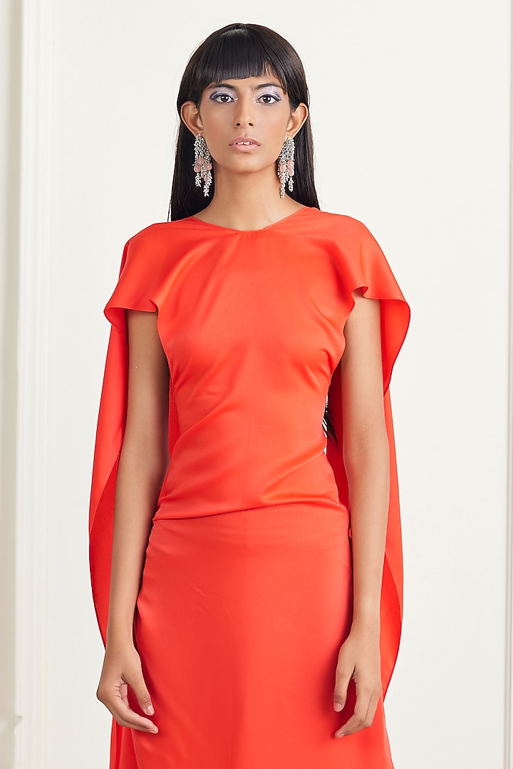 Red Satin Mini Cape Summer Dress by TheRealB at Pernia's Pop Up Shop