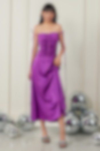 Purple Satin Pleated Midi Summer Dress by TheRealB at Pernia's Pop Up Shop