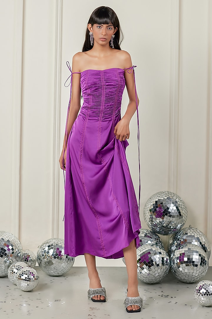 Purple Satin Pleated Midi Summer Dress by TheRealB at Pernia's Pop Up Shop