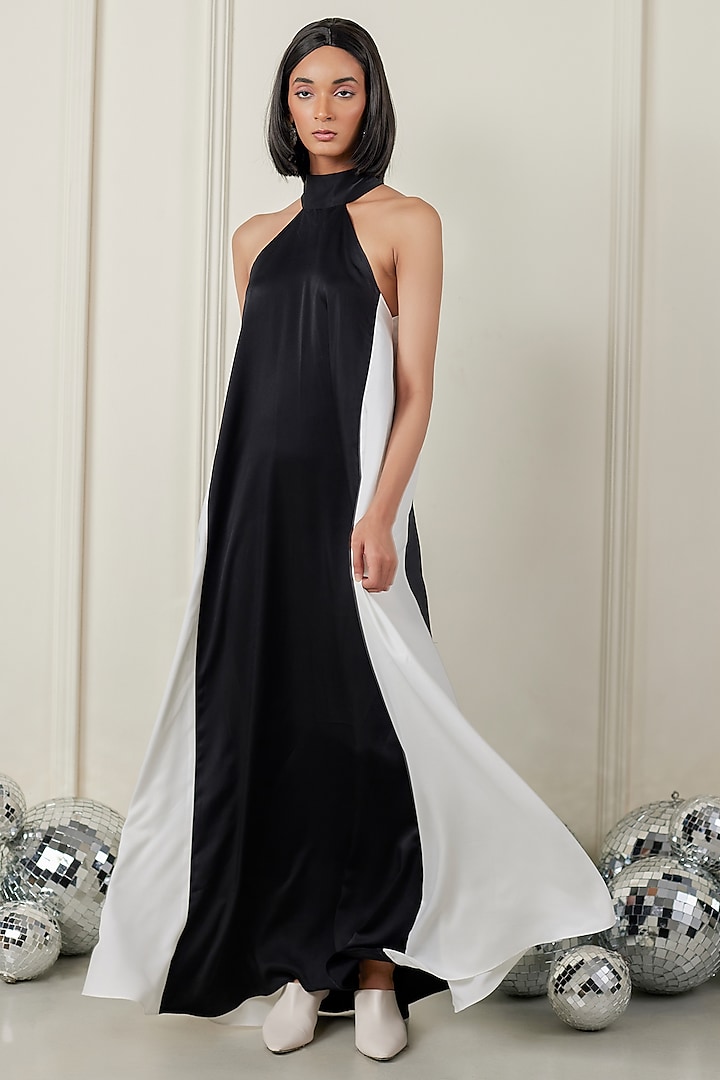 Black & White Satin Maxi Dress by TheRealB