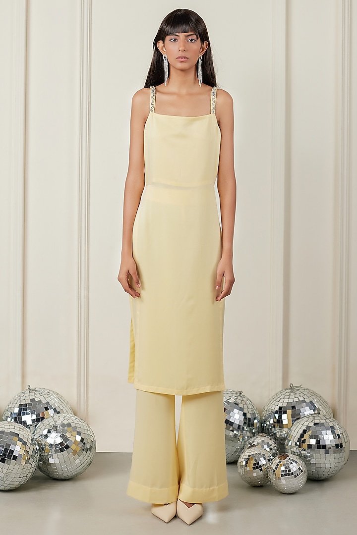 Lemon Yellow Satin Embellished Tunic set by TheRealB at Pernia's Pop Up Shop