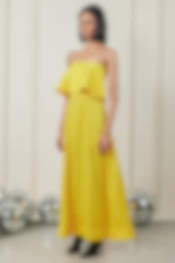 Yellow Satin A-Line Maxi Dress by TheRealB