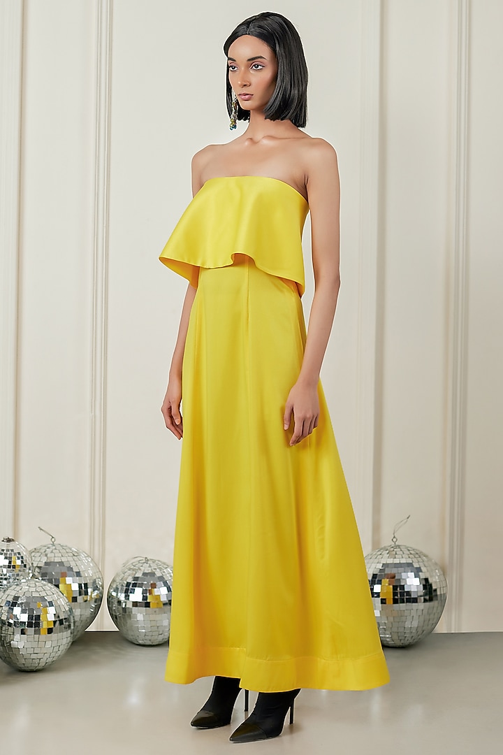 Yellow Satin A-Line Maxi Dress by TheRealB