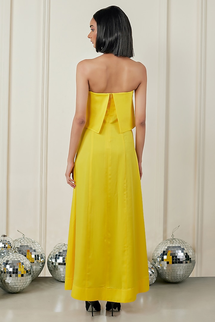 Yellow Satin A-Line Maxi Summer Dress by TheRealB at Pernia's Pop Up Shop