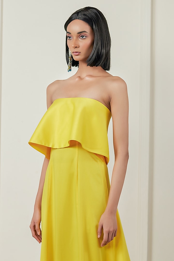 Yellow Satin A-Line Maxi Summer Dress by TheRealB at Pernia's Pop Up Shop