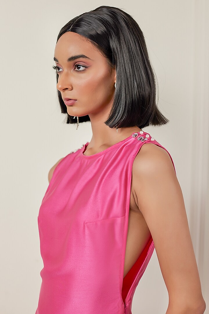 Pink Satin Embellished A-Line Maxi Summer Dress by TheRealB at Pernia's Pop Up Shop