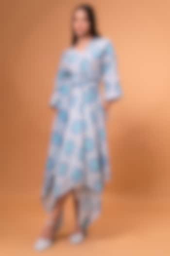 Deep Sky Blue Cotton Linen Printed Dress by TheRealB
