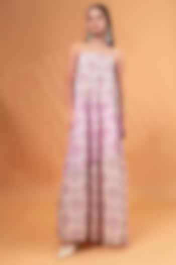 Multi-Color Pure Cotton Linen Printed Layered A-Line Maxi Dress by TheRealB at Pernia's Pop Up Shop