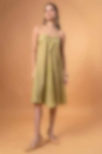 Olive Cotton Linen A-Line Knee-Length Dress by TheRealB at Pernia's Pop Up Shop