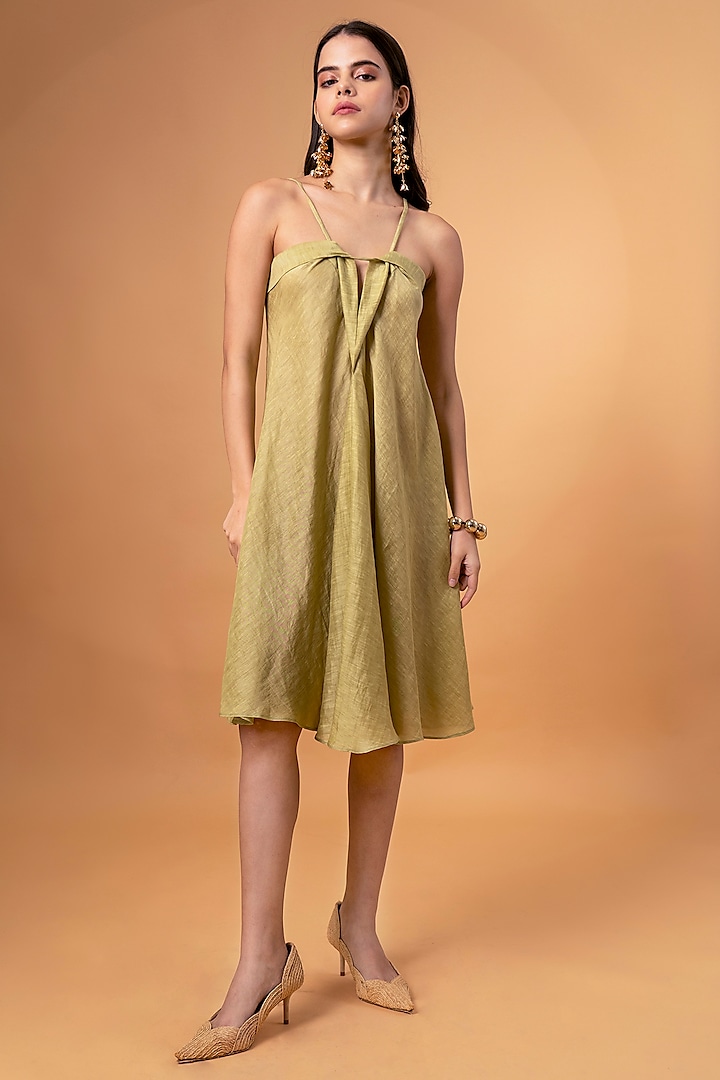 Olive Cotton Linen A-Line Knee-Length Dress by TheRealB at Pernia's Pop Up Shop