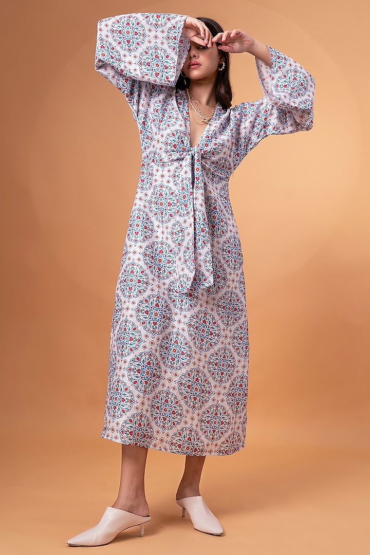 White & Blue Cotton Linen Maxi Dress by TheRealB at Pernia's Pop Up Shop