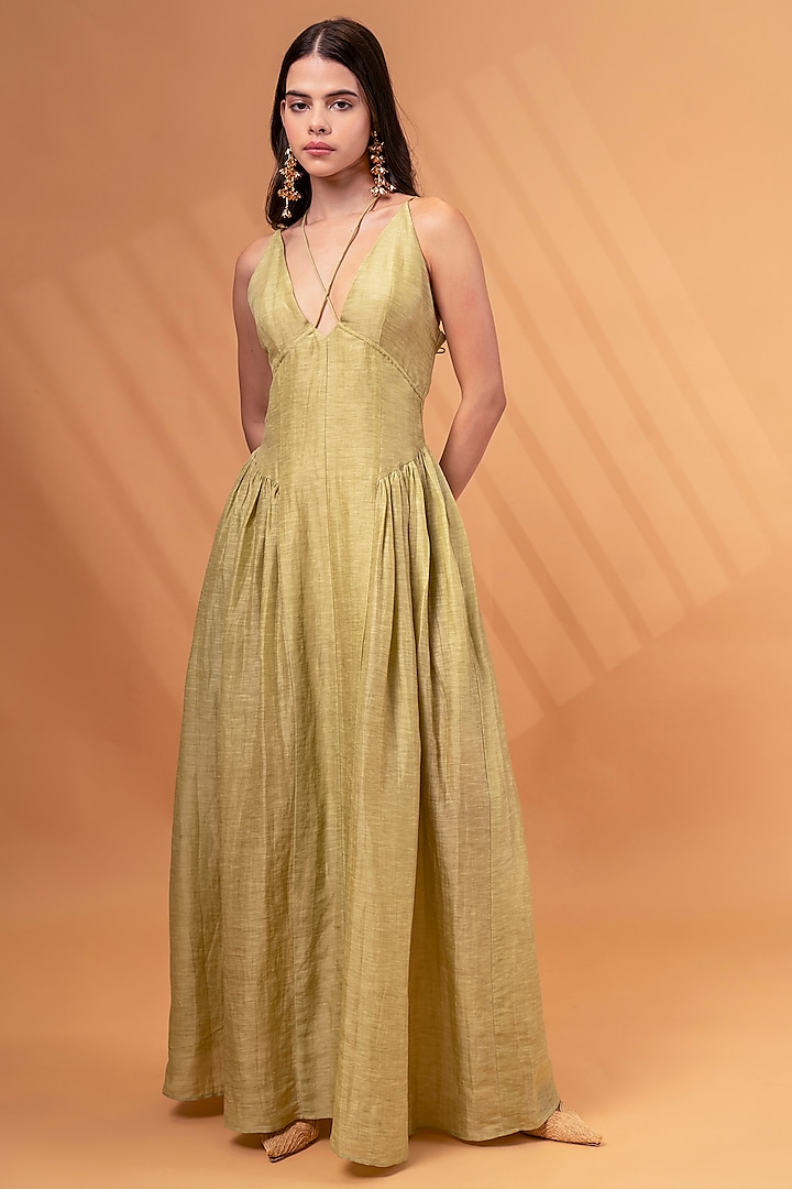 Olive Cotton Linen Maxi Dress by TheRealB at Pernia's Pop Up Shop