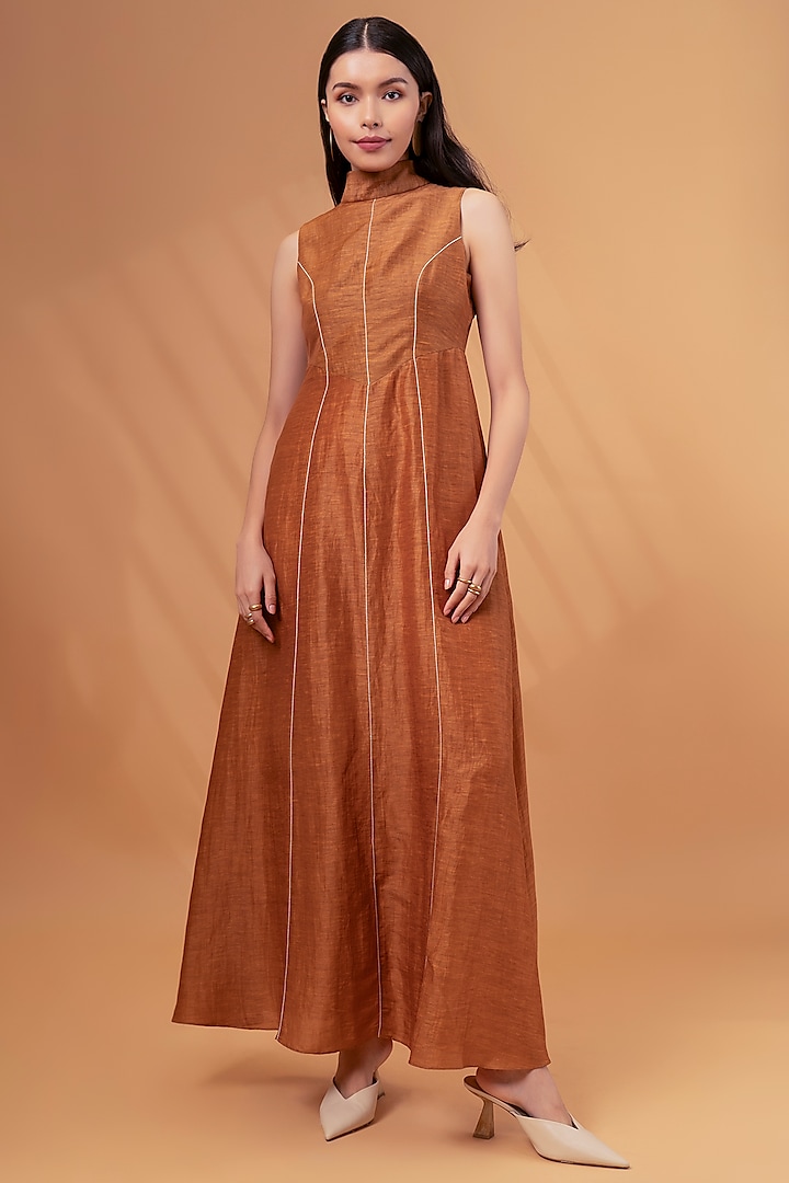 Maple Brown Cotton Linen Sleeveless Maxi Dress by TheRealB at Pernia's Pop Up Shop