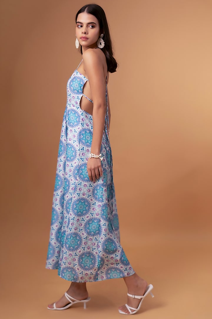 Deep Sky Blue Cotton Linen A-Line Backless Maxi Summer Dress by TheRealB at Pernia's Pop Up Shop