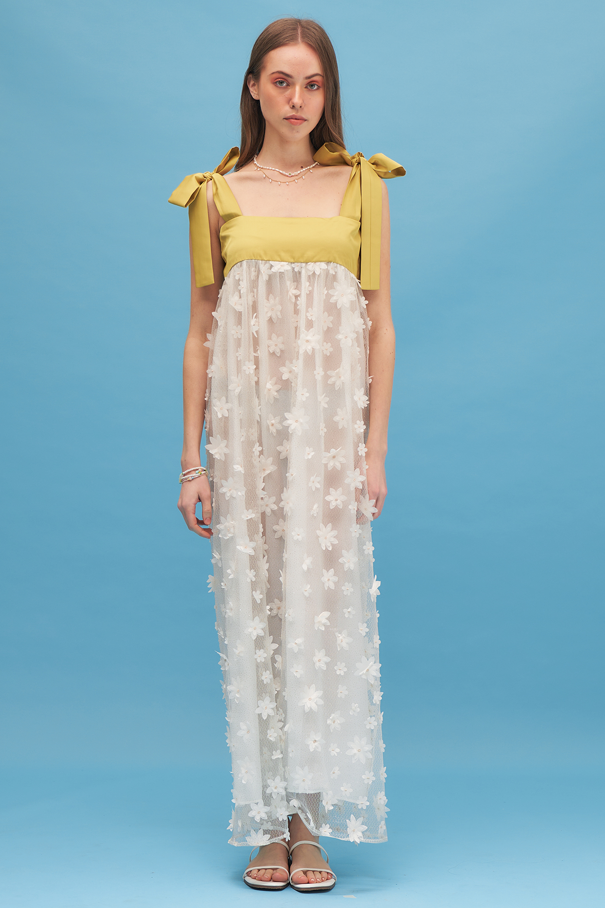 Cream & Yellow Embroidered Maxi Dress by TheRealB