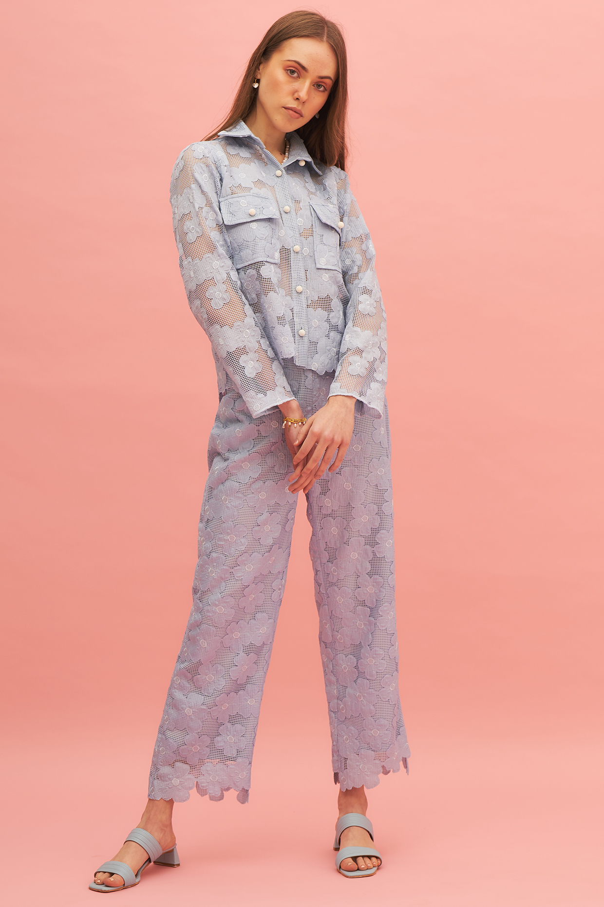 Sky Blue Polyester Pant Set by TheRealB at Pernia's Pop Up Shop