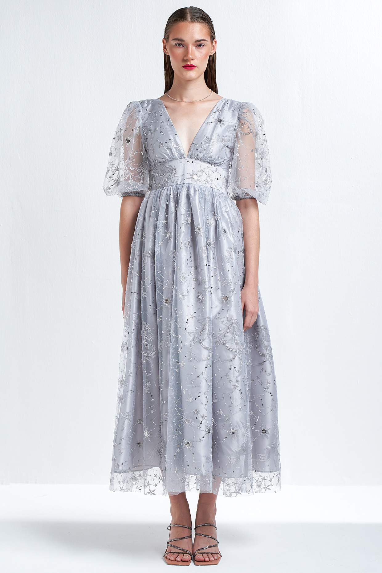 Grey Embroidered Maxi Dress by TheRealB at Pernia s Pop Up Shop 2024