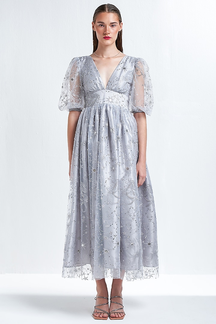 Grey Embroidered Maxi Dress by TheRealB