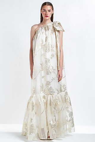 White Printed One-Shoulder Dress by TheRealB