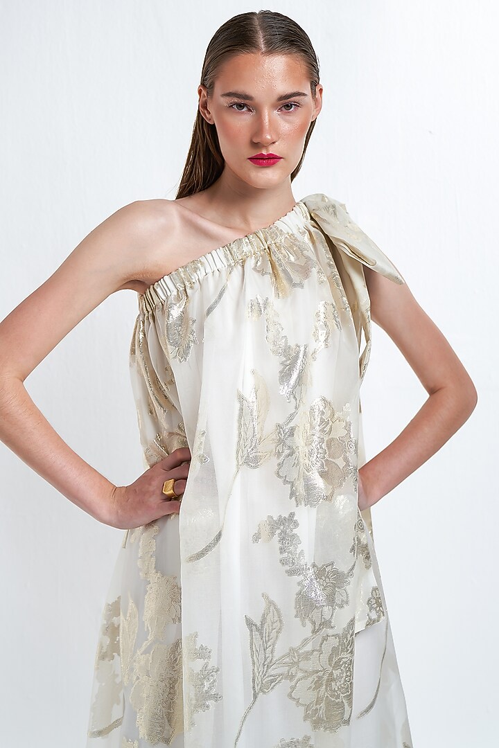White Printed One-Shoulder Summer Dress by TheRealB at Pernia's Pop Up Shop