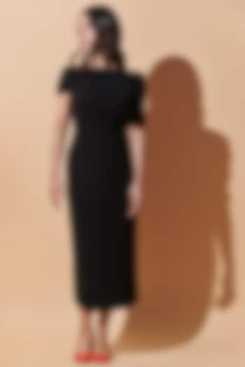 Black Viscose Off-Shoulder Midi Dress by TheRealB