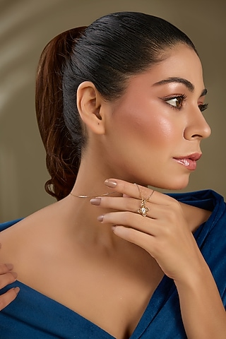 Rose Gold Finish Zircon Pendant In Sterling Silver by TRETA BY BR DESIGNS