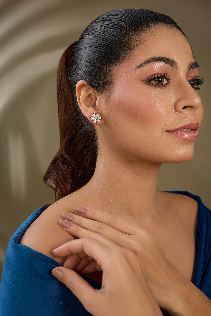 Rose Gold Finish Zircon Stud Earrings In Sterling Silver by TRETA BY BR DESIGNS at Pernia's Pop Up Shop