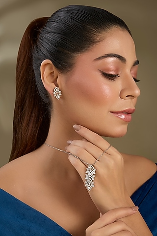 White Finish Zircon Pendant Set In Sterling Silver by TRETA BY BR DESIGNS
