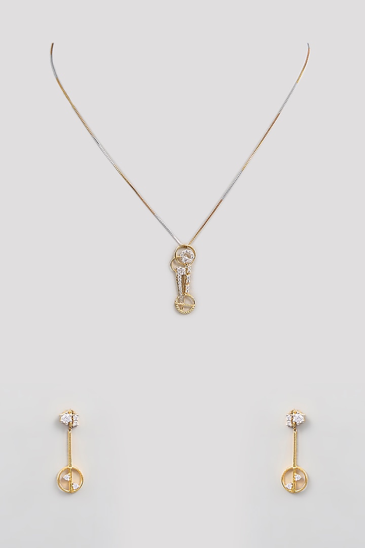 Gold Finish Zircon Pendant Set by TRETA BY BR DESIGNS at Pernia's Pop Up Shop