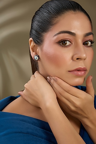 Rose Gold Finish Zircon Stud Earrings In Sterling Silver by TRETA BY BR DESIGNS