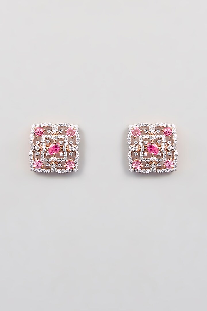 Rose Gold Finish Zircon Stud Earrings In Sterling Silver by TRETA BY BR DESIGNS at Pernia's Pop Up Shop