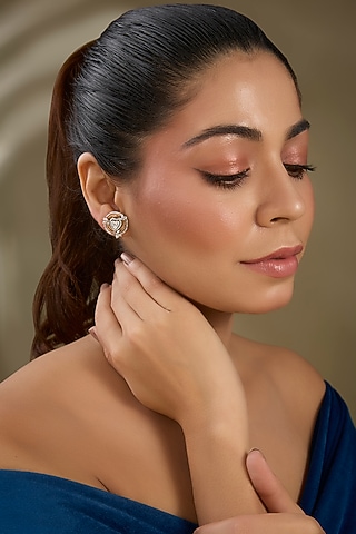 Rose Gold Finish Zircon Stud Earrings by TRETA BY BR DESIGNS