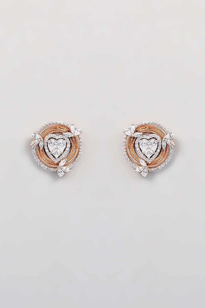 Rose Gold Finish Zircon Stud Earrings by TRETA BY BR DESIGNS at Pernia's Pop Up Shop