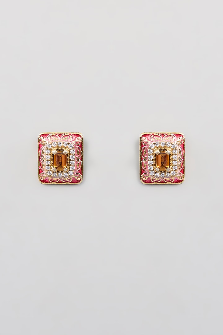 Two Tone Finish Zircon Stud Earrings In Sterling Silver by TRETA BY BR DESIGNS at Pernia's Pop Up Shop