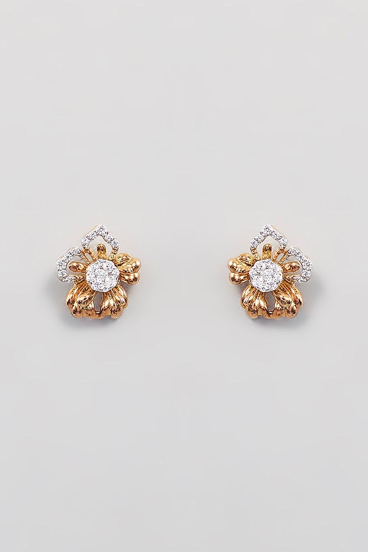Rose Gold Finish Zircon Stud Earrings In Sterling Silver by TRETA BY BR DESIGNS at Pernia's Pop Up Shop