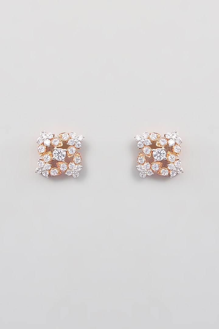 Gold Finish Zircon Stud Earrings In Sterling Silver by TRETA BY BR DESIGNS at Pernia's Pop Up Shop