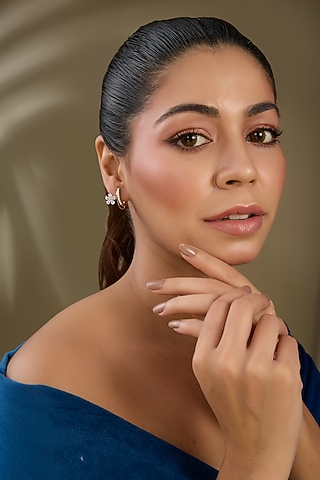 Gold Finish Zircon Stud Earrings In Sterling Silver by TRETA BY BR DESIGNS