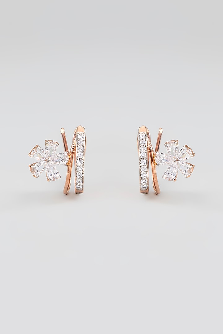 Gold Finish Zircon Stud Earrings In Sterling Silver by TRETA BY BR DESIGNS at Pernia's Pop Up Shop