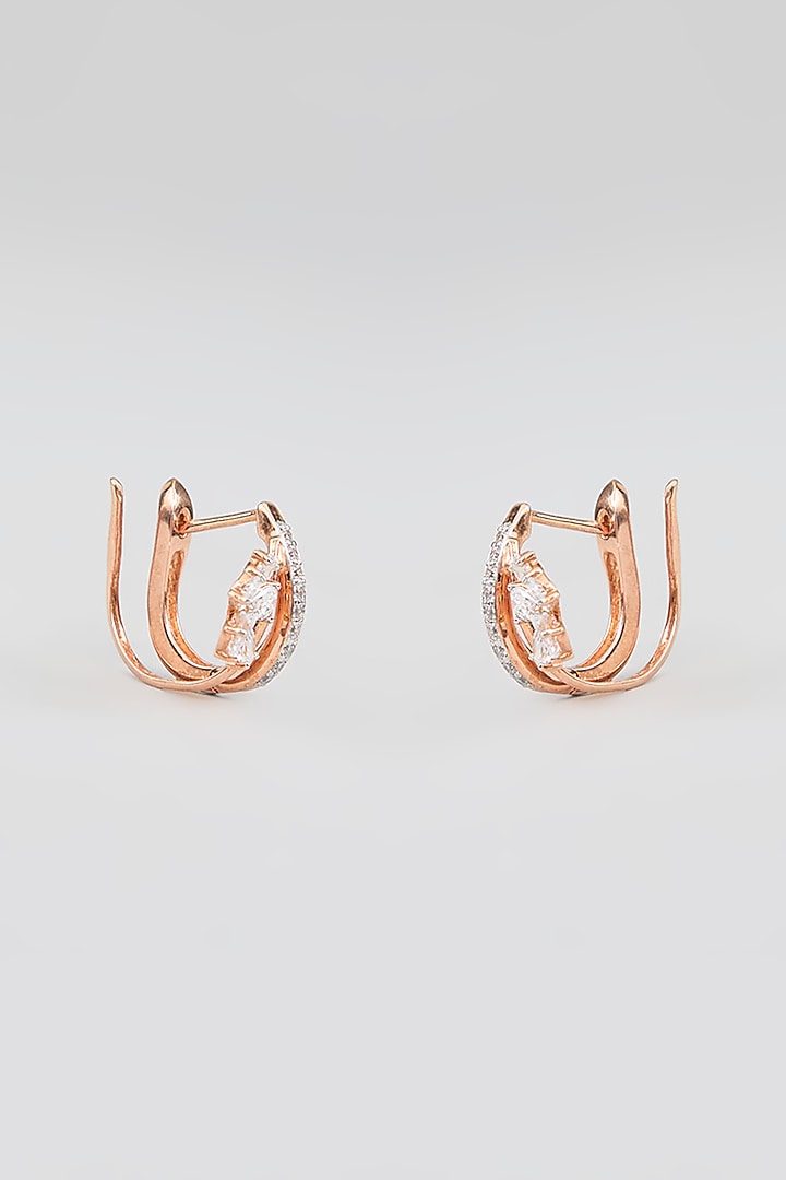 Gold Finish Zircon Stud Earrings In Sterling Silver by TRETA BY BR DESIGNS at Pernia's Pop Up Shop