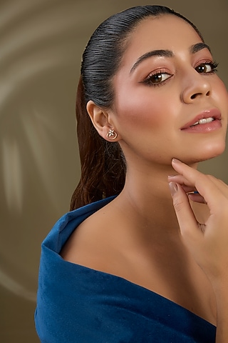 Gold Finish Zircon Stud Earrings In Sterling Silver by TRETA BY BR DESIGNS